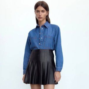 {Zara} Faux Leather Pleated Mini Skirt